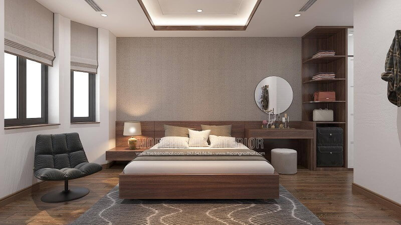 Thiết kế phòng ngủ vợ chồng nhẹ nhàng với gam màu nâu chủ đạo có lẽ là sự lựa chọn khá ưa thích của rất nhiều gia chủ đặc biệt là quý gia chủ mệnh Kim, Thổ. Đặc biệt với chi phí đầu tư không quá tốn kém bạn có thể nhanh chóng sở hữu ngay phòng ngủ tuyệt đẹp từ ý tưởng thiết kế nội thất phòng ngủ gỗ óc chó sang trọng trong đây.